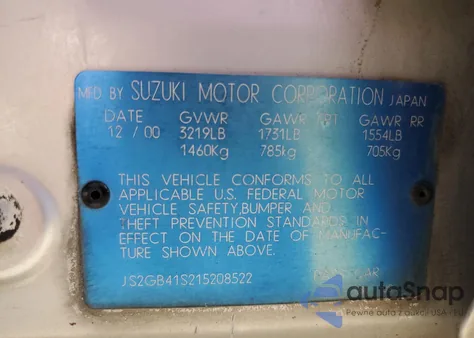 2001 Suzuki Esteem Gl из США, поврежденный, VIN JS2GB41S215208522